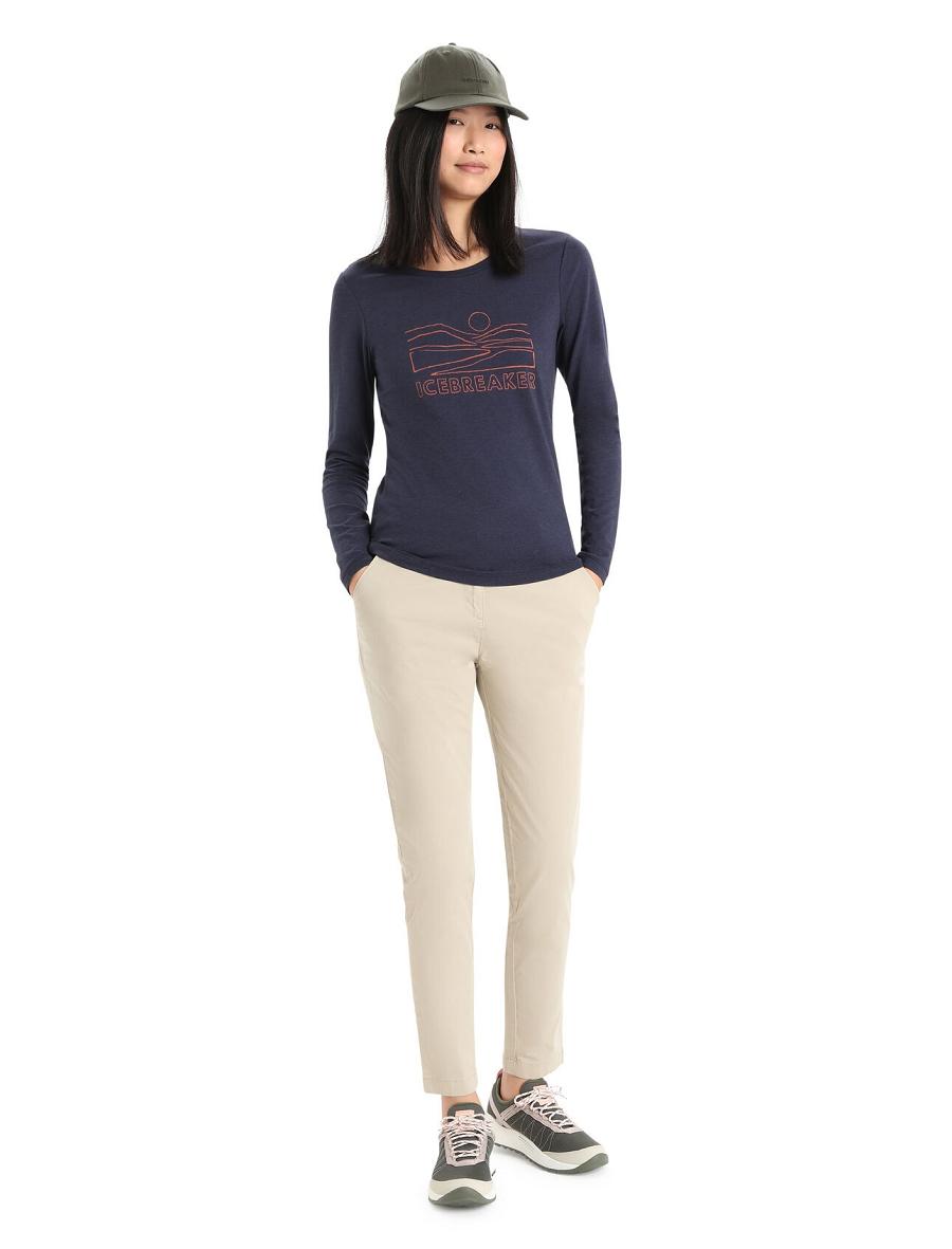 Midnight Navy Women's Icebreaker Merino Central Classic T-Shirt Sunset Long Sleeve | USA 1633XYUF